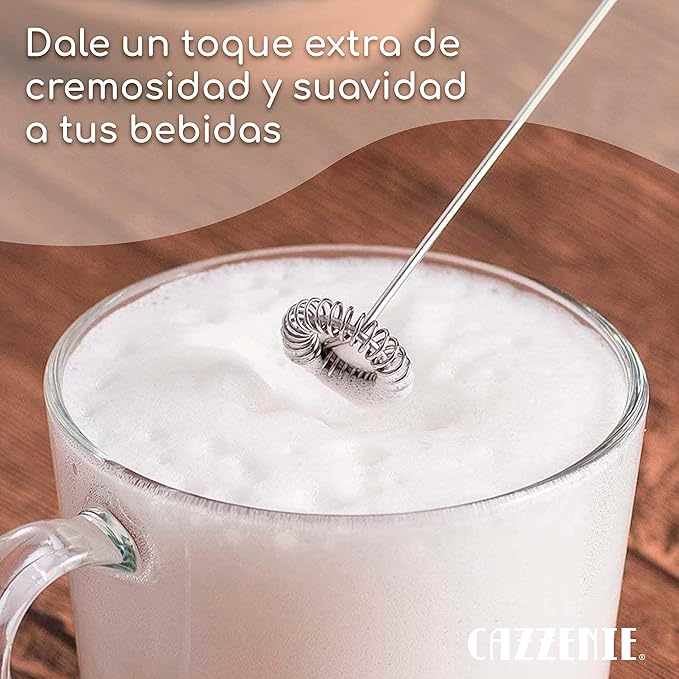 Cazzenie Espumador de Leche Eléctrico de Acero Inoxidable, Batidor de Mano