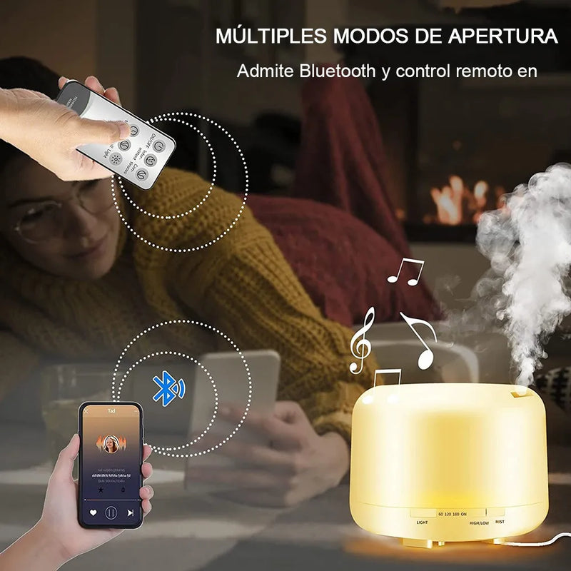 Difusor de Aroma Inteligente 500ml con Bluetooth, Humidificador Ultrasónico Blanco LED