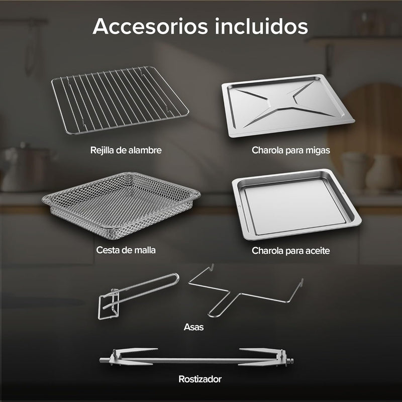 AVERA Freidora de Aire y Horno Eléctrico XL 25L con Puertas Francesas, Panel Digital 18 Funciones