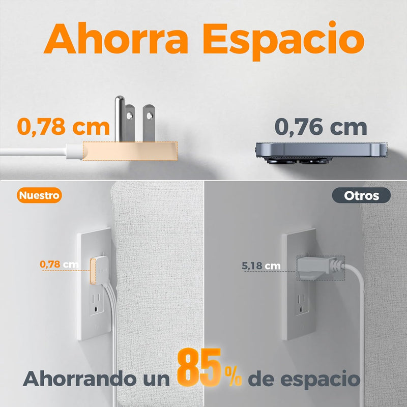 TESSAN Multicontacto 4 Tomas + 3 USB (USB-C) con Protector, Gris