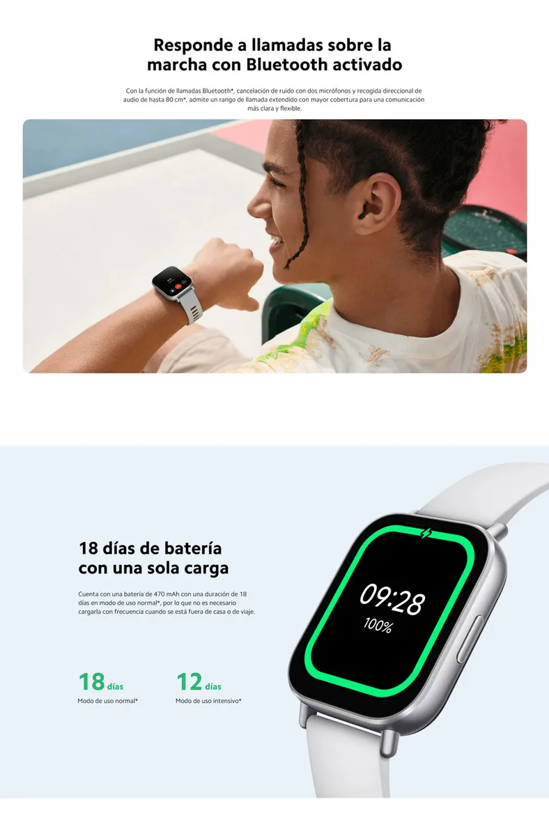 Reloj 5 Inteligente Pantalla 2.0” HD, Llamadas Nítidas, Batería 18 Días, Resistente al Impacto