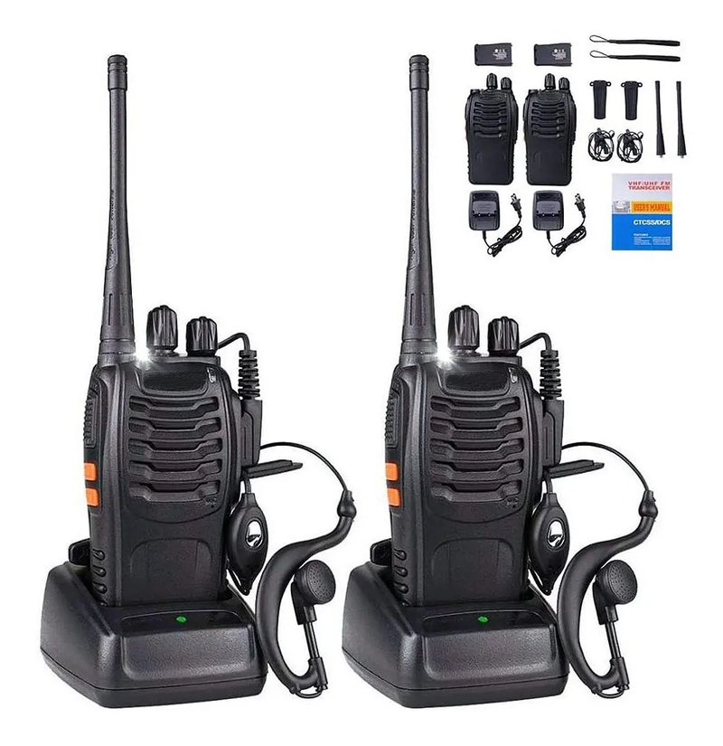 2 Radios Walkie Talkie BF-888S UHF Recargables con Linterna y Audífonos