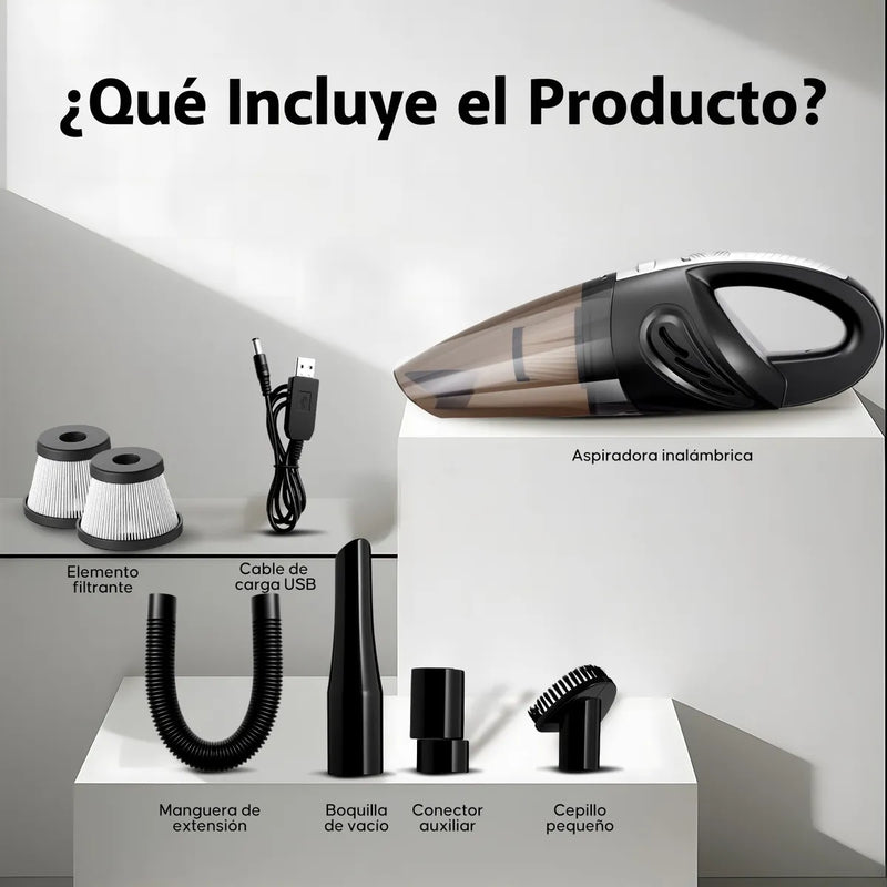 Aspiradora de Mano Portátil Inalámbrica, Para Auto y Hogar