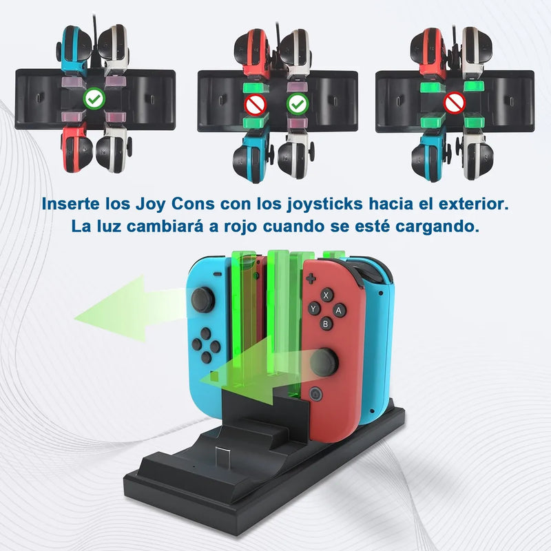 Base de Carga 6 en 1 para Joy-Con Nintendo Switch, Estación de Carga Rápida y Organizador