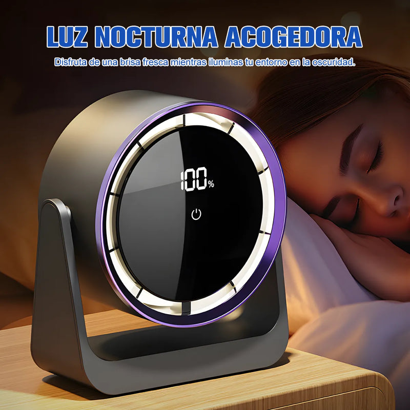 Ventilador de Escritorio USB Recargable 5 Velocidades con Luz LED
