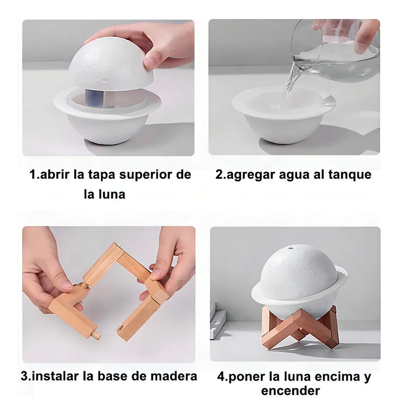 Ichido Humidificador Luna LED USB, Aromaterapia Silencioso con 3 Luces