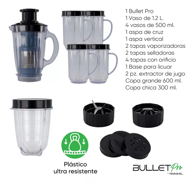 Licuadora Procesador de Alimentos Profesional Potentete 350w, Kit de 21 Piezas con Tapa para Llevar