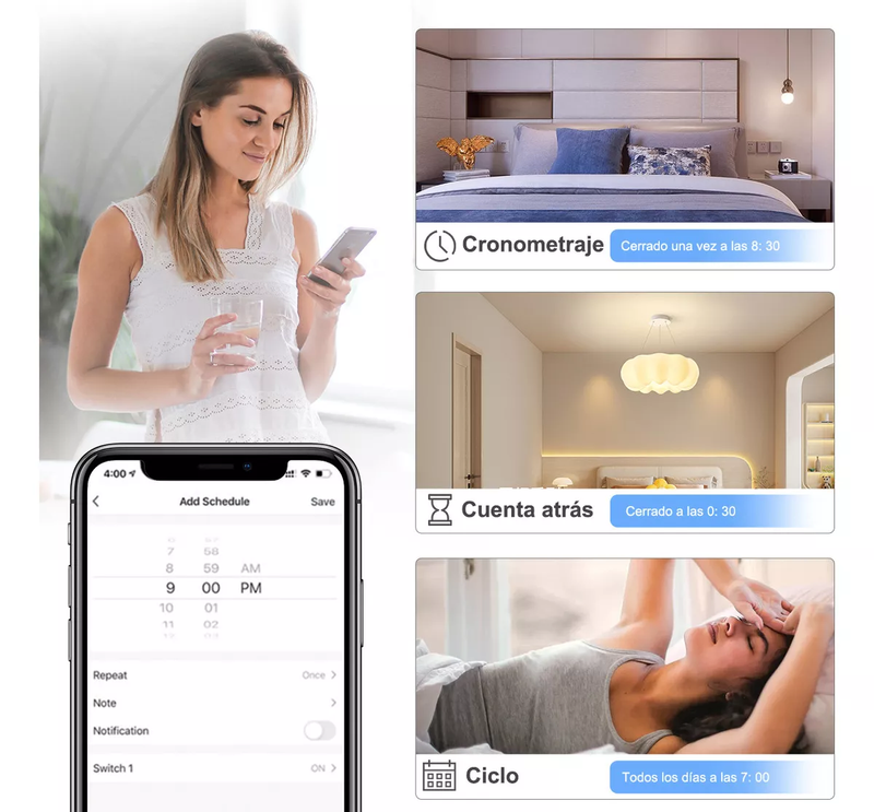 Interruptor Inteligente WiFi Táctil con Control por App y Voz, Vidrio Templado, Fácil Instalación