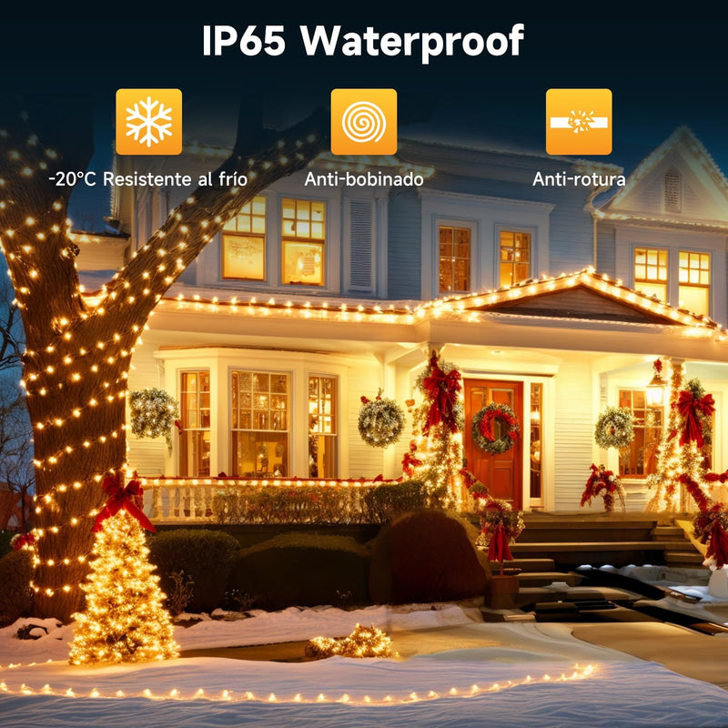 Luces Solares LED ELECGO 2x10M, Blanco Cálido, 8 Modos, IP65 Impermeable
