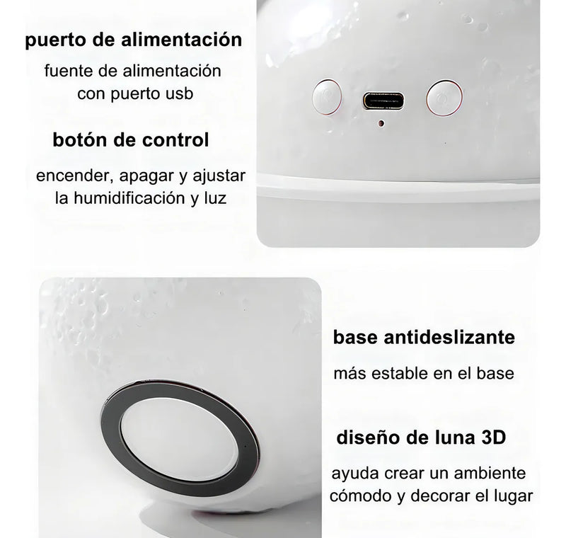 Ichido Humidificador Luna LED USB, Aromaterapia Silencioso con 3 Luces