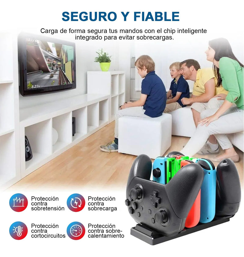 Base de Carga 6 en 1 para Joy-Con Nintendo Switch, Estación de Carga Rápida y Organizador