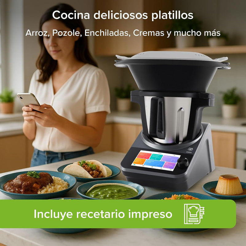 AVERA Chef Robot de Cocina Inteligente 4.7L, WiFi, Pantalla Táctil, 1850 Recetas, 19 Programas y 30 Funciones