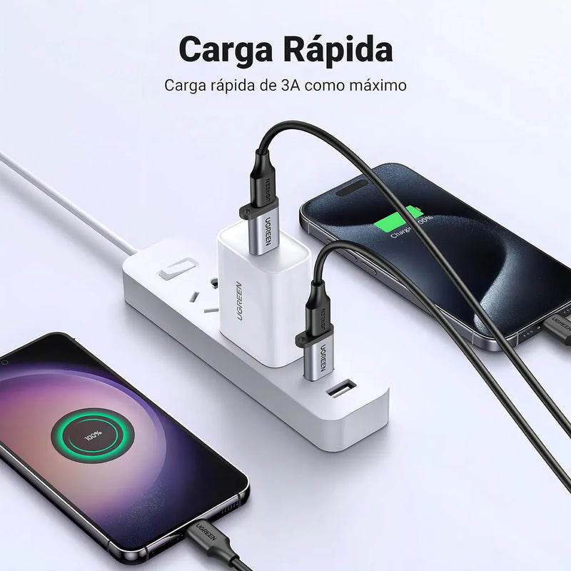 Adaptador UGREEN USB 3.0 a USB-C, Carga Rápida 3A y Transferencia 5 Gbps