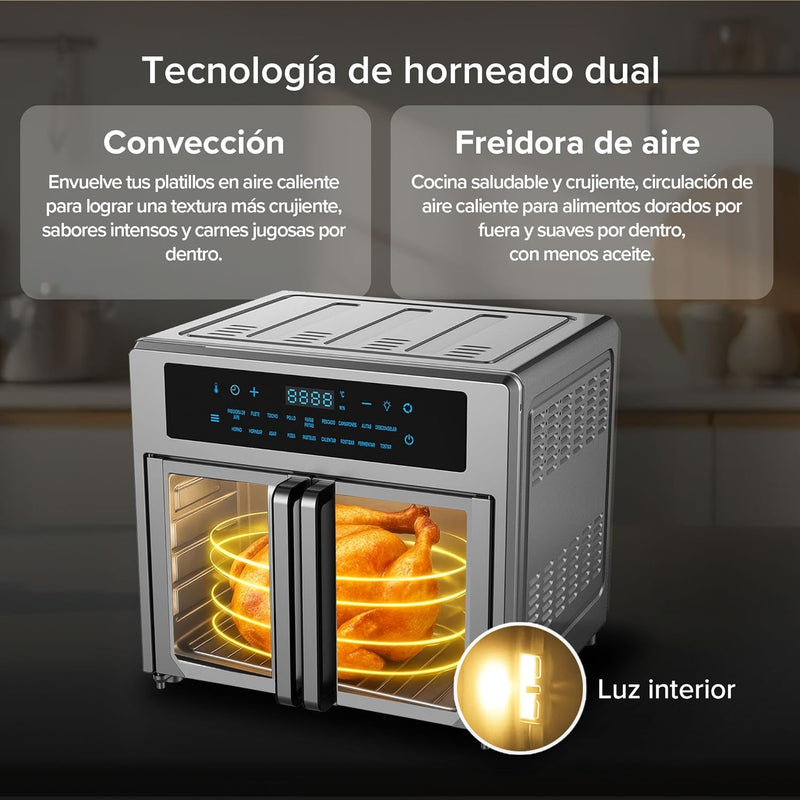 AVERA Freidora de Aire y Horno Eléctrico XL 25L con Puertas Francesas, Panel Digital 18 Funciones