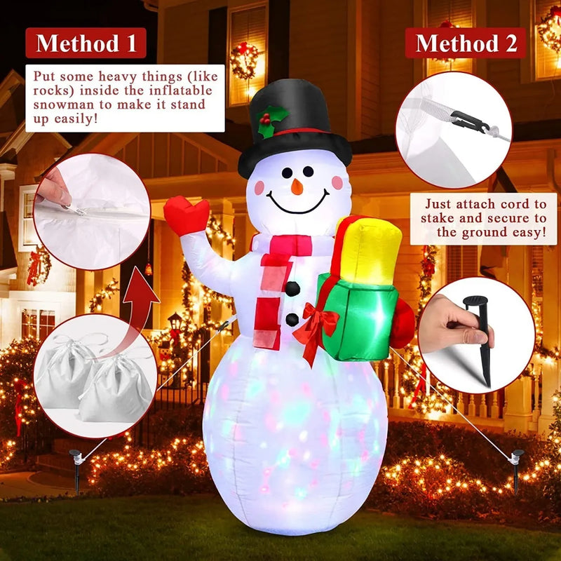 Muñeco de Nieve Inflable de Navidad con Luz LED, Decoración Navideña Exterior e Interior