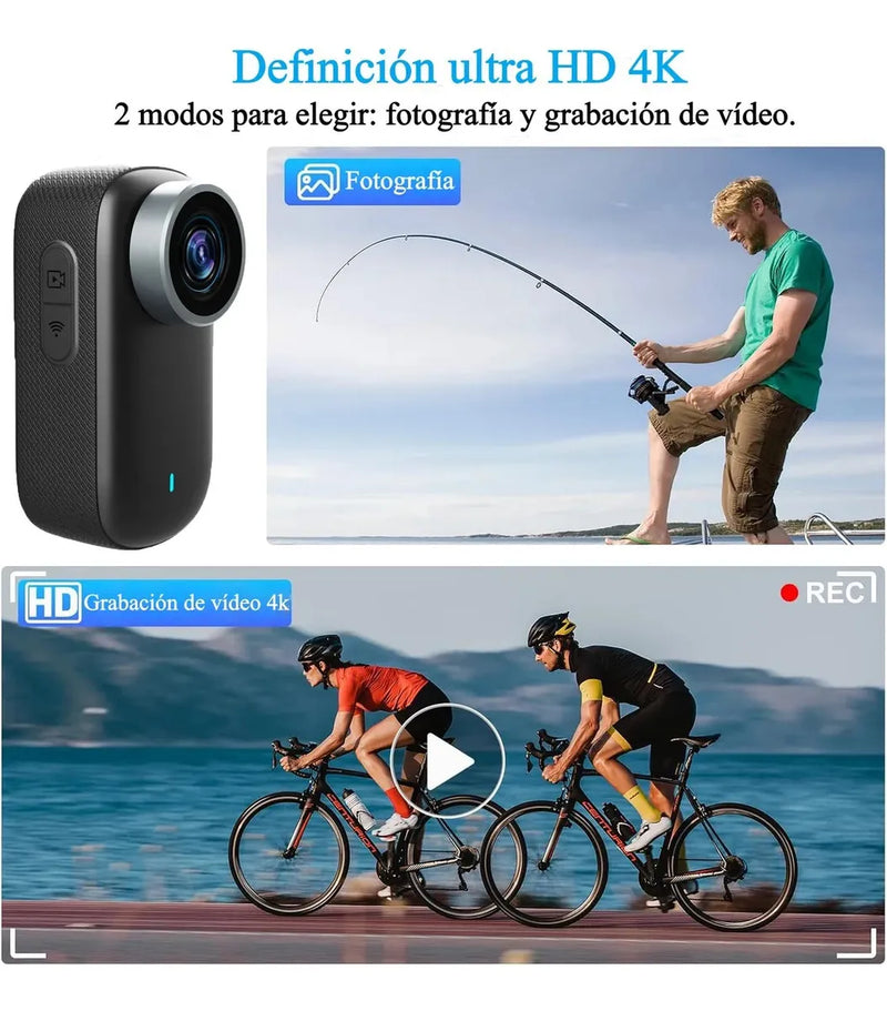 Mini Cámara Corporal 4K HD WiFi Impermeable IP67, Videocámara Portátil