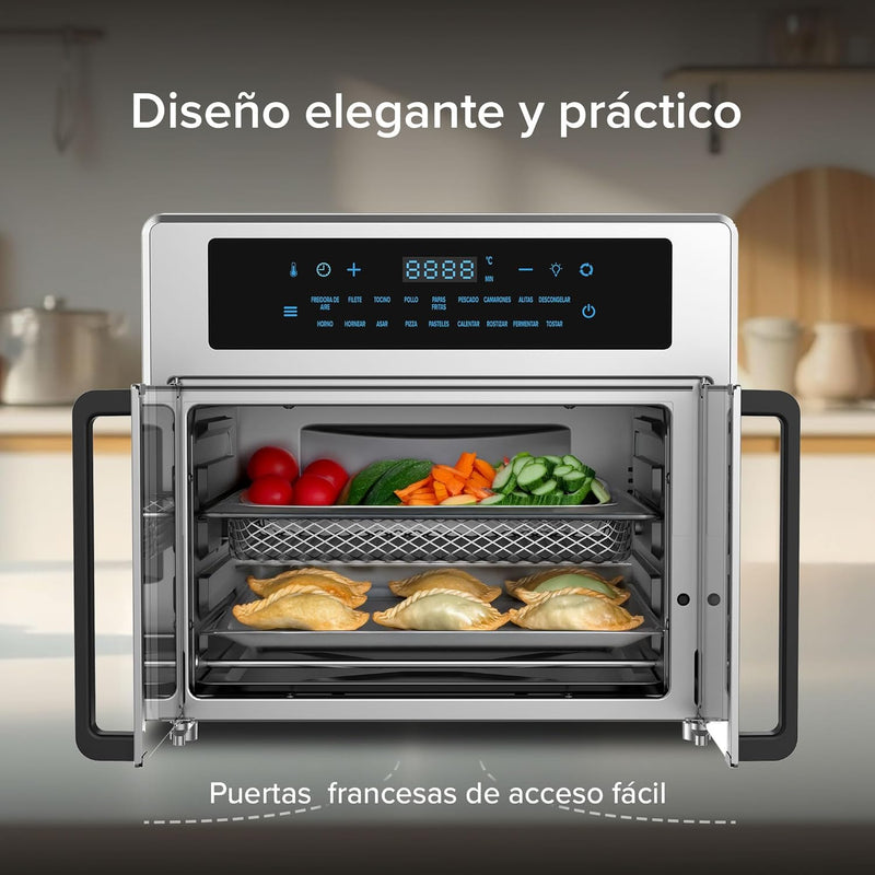 AVERA Freidora de Aire y Horno Eléctrico XL 25L con Puertas Francesas, Panel Digital 18 Funciones