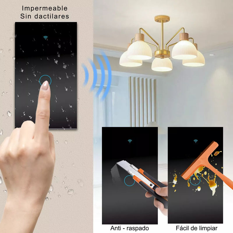 Interruptor Inteligente WiFi Táctil con Control por App y Voz, Vidrio Templado, Fácil Instalación