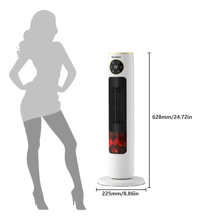 Glückluz Calefactor Eléctrico 2000W con Llama 3D, Calentador Rápido para Hogar