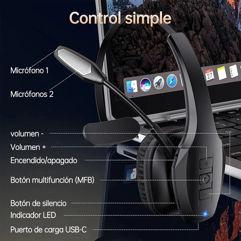 Audífonos Bluetooth de Diadema con Micrófono Tipo Call Center