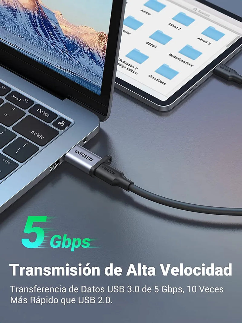 Adaptador UGREEN USB 3.0 a USB-C, Carga Rápida 3A y Transferencia 5 Gbps