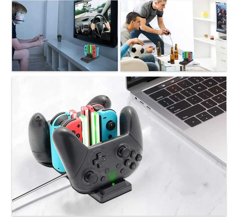 Base de Carga 6 en 1 para Joy-Con Nintendo Switch, Estación de Carga Rápida y Organizador