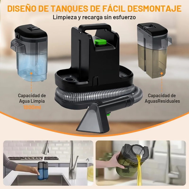Aspiradora Extractora Profesional 16KPA para Alfombras y Tapicería, Tanques 1.8L + 1.3L