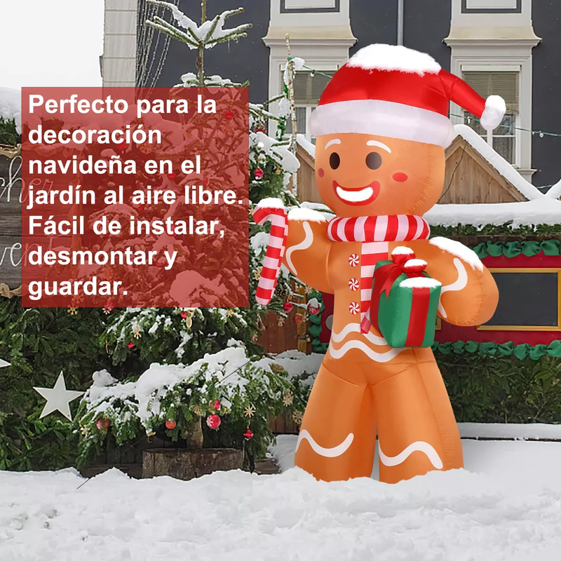 Inflable Navideño de Jengibre con Luz LED de 2.4 Metros de Altura