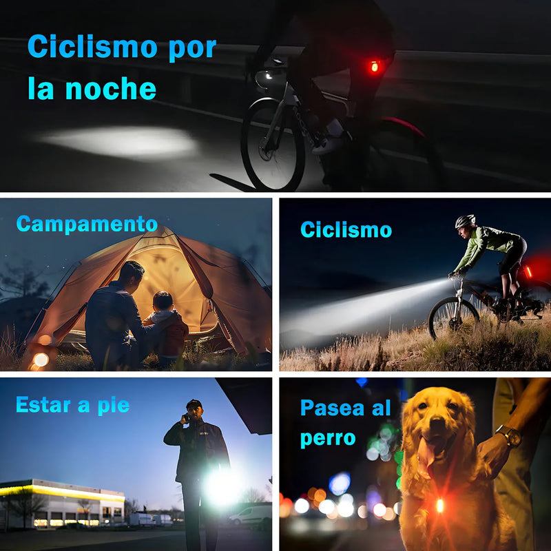 Vanance Luces Solares LED para Bicicleta Recargables, Kit Luz Delantera y Trasera, Impermeable IPX6