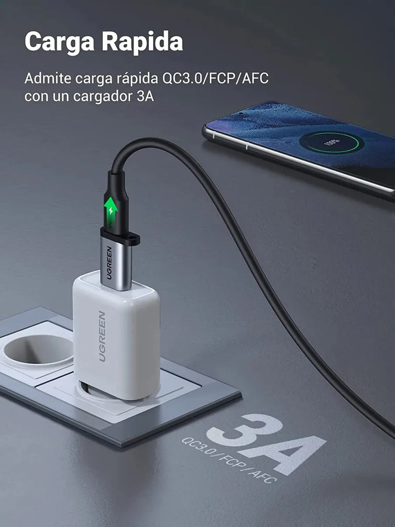 Adaptador UGREEN USB 3.0 a USB-C, Carga Rápida 3A y Transferencia 5 Gbps
