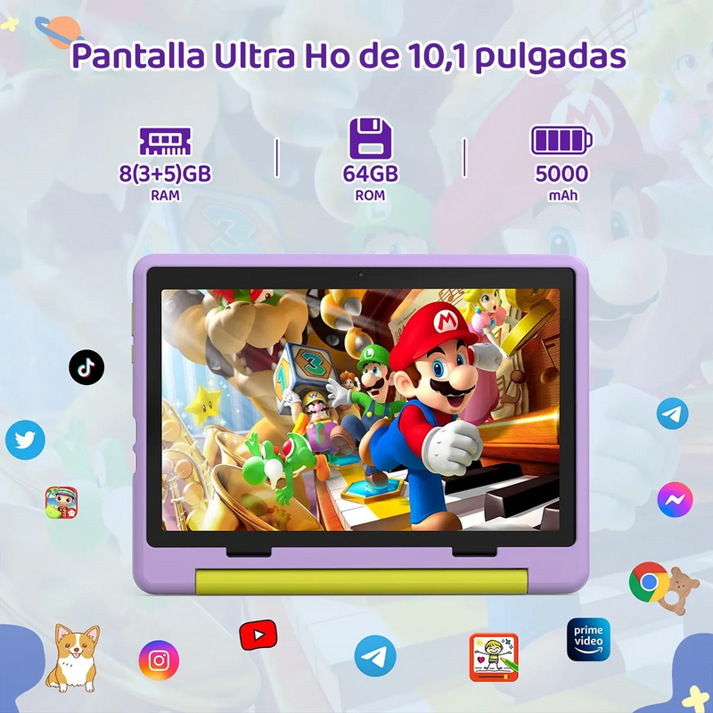 Tablet para Niños de 10.1 Pulgadas 8gb+64gb Andoid 14 con Funda