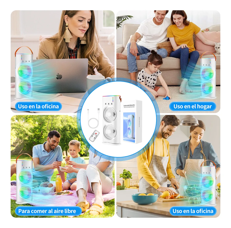 Enfriador de Aire de Escritorio LED con Doble Ventilador y 3 Niveles