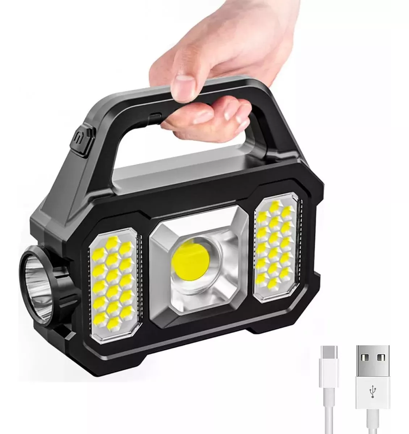 Linterna LED de Mano Portátil y Recargable con Panel Solar y USB