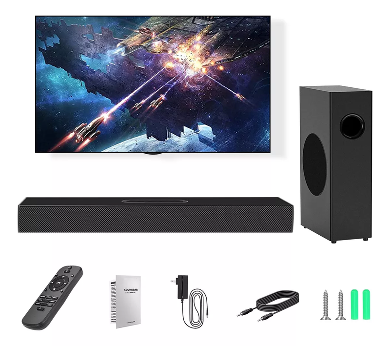 Home Theater de 80w con Barra de Sonido y Subwoofer Bluetooth 5.0