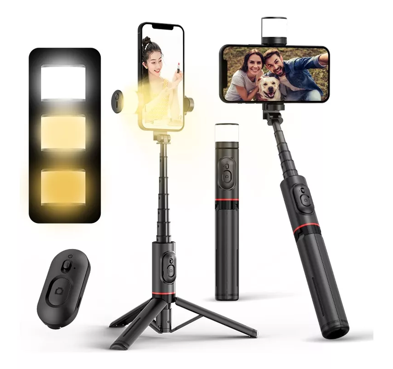 Selfies Stick Axnen con Trípode Bluetooth y Control Remoto/ Luz LED