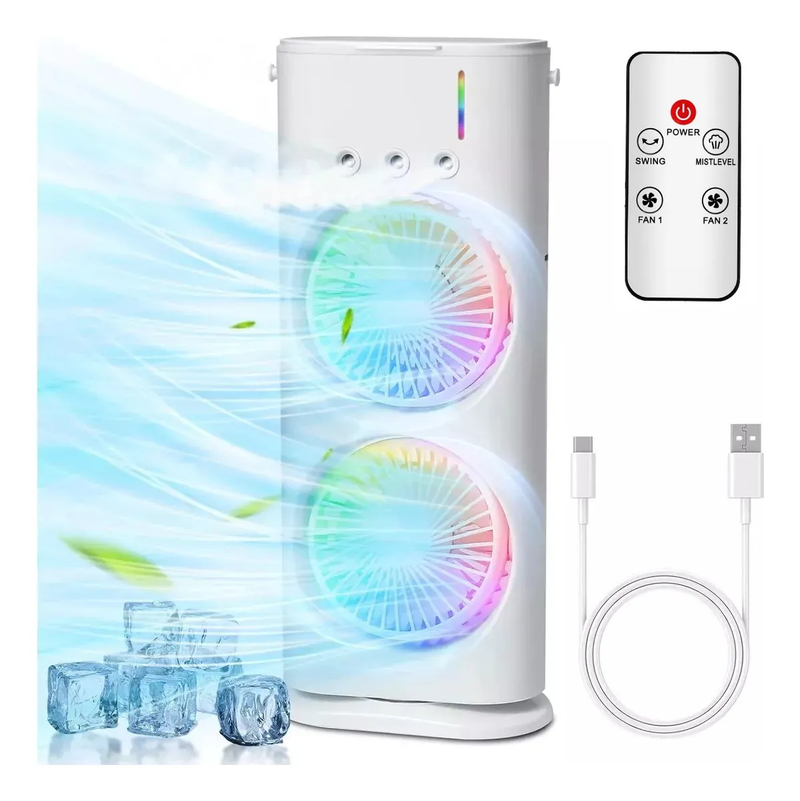 Enfriador de Aire de Escritorio LED con Doble Ventilador y 3 Niveles