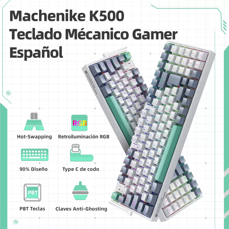 Teclado Mecánico K500 Gamer Alambrico Español RGB