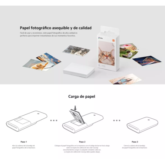 Papel Fotográfico Xiaomi Mi Portable Foto 2x3 con 20 Hojas