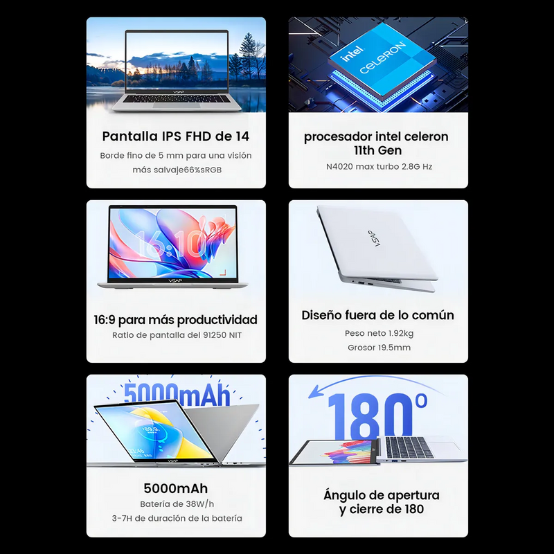 Laptop VSAP Intel Celeron N4020 8GB RAM 256GB SSD Windows 11 14.1''