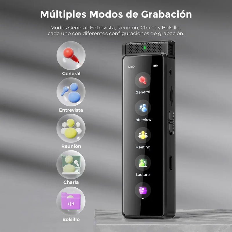 Grabadora de Voz Digital Innioasis R1 72 GB con Pantalla Táctil