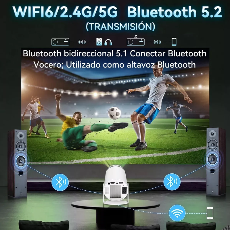 Proyector Portátil Android Wifi Bluetooth LED 1080p de 10000Lm