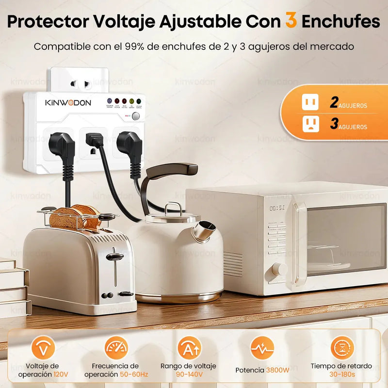 Protector de Voltaje 3800W 3 en 1 Kinwodon, Regulador para Equipos Electrónicos