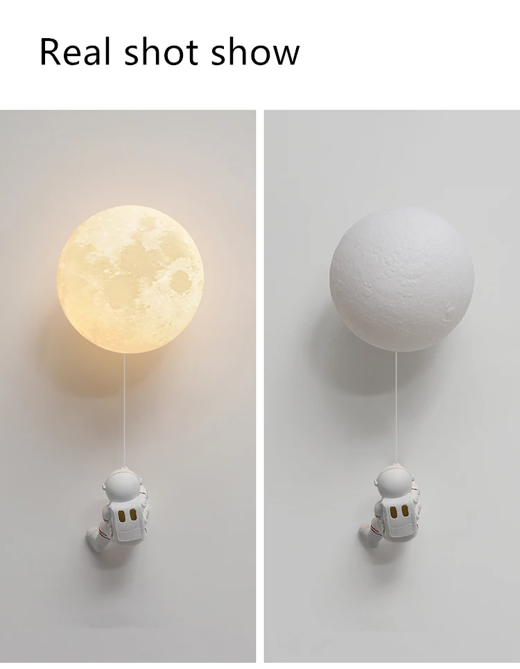 Lámpara de Pared LED de Luna con Astronauta y 3 Tonos de Luz