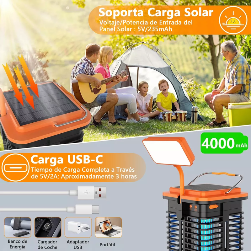 Lámpara Solar Antimosquitos con Luz Nocturna UV/LED 4000mAh