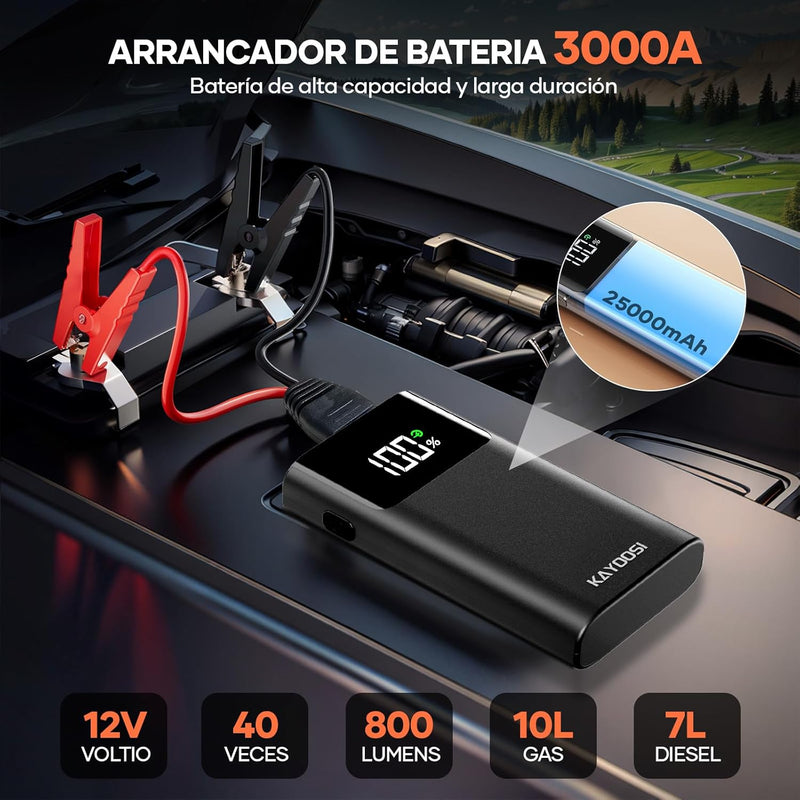 Arrancador Portátil de Batería de Coche 3000A Kayoosi con Pantalla LCD