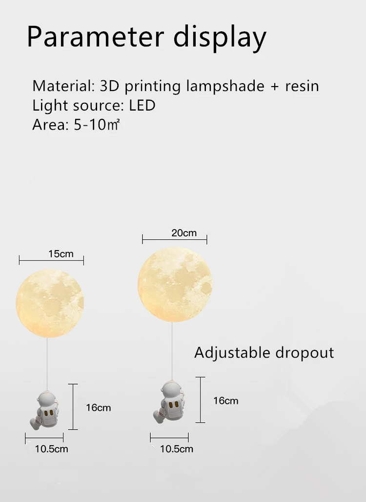 Lámpara de Pared LED de Luna con Astronauta y 3 Tonos de Luz