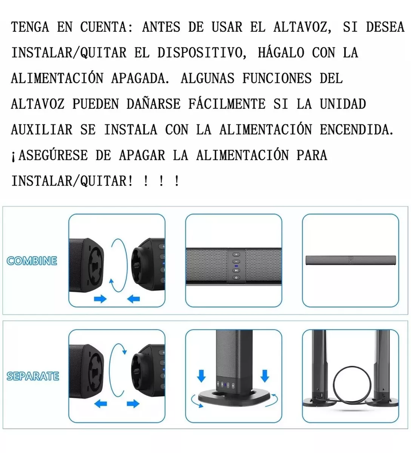 Barra de Sonido Eleoption Desmontable y Recargable Bluetooth