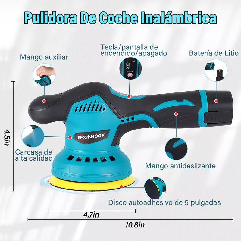 Pulidora Eléctrica de Mano Inalámbrica con 8 Velocidades y 2 Baterías