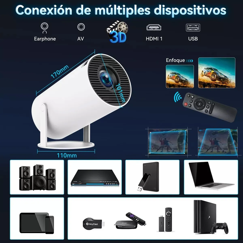 Proyector Portátil Android Wifi Bluetooth LED 1080p de 10000Lm