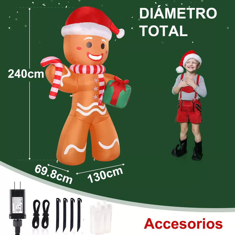 Inflable Navideño de Jengibre con Luz LED de 2.4 Metros de Altura